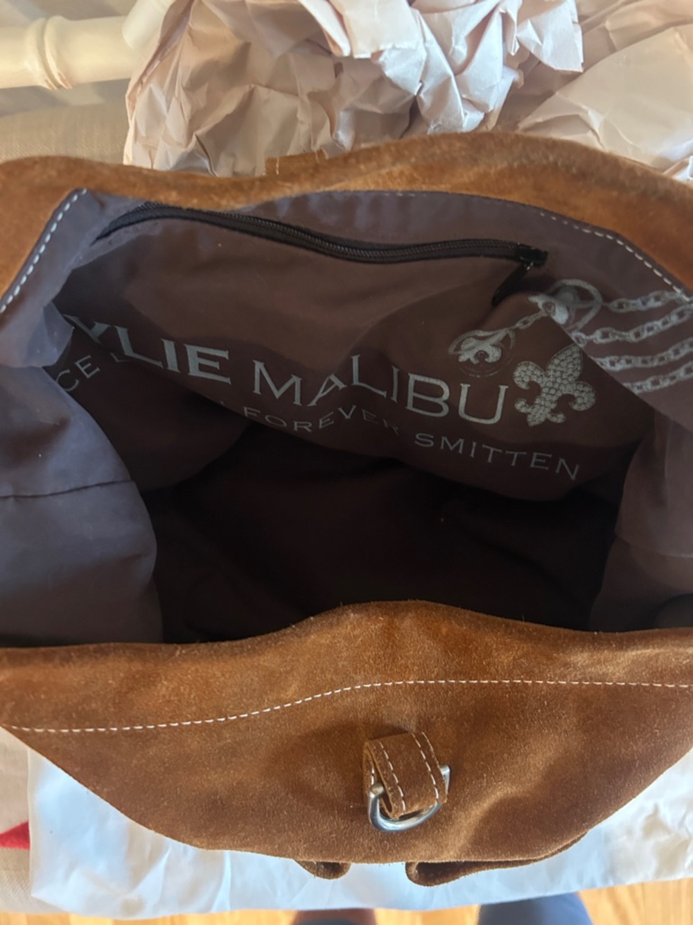 Tylie Malibu Suede Shoulder Hobo Bag - Cognac - Picture 5 of 7